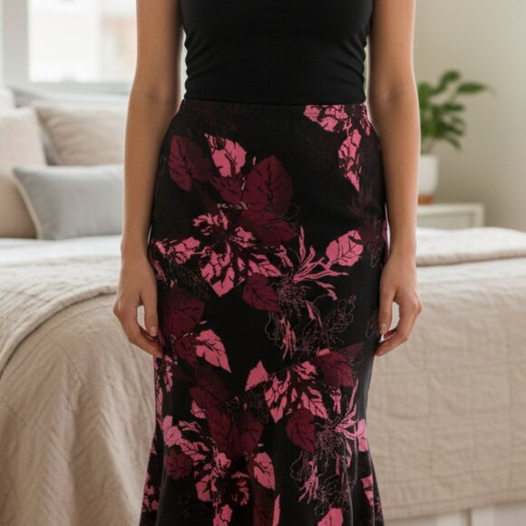 Claudia Richard Dresses & Skirts - Claudia Richard Pink and Black Ruffled Pencil Skirt